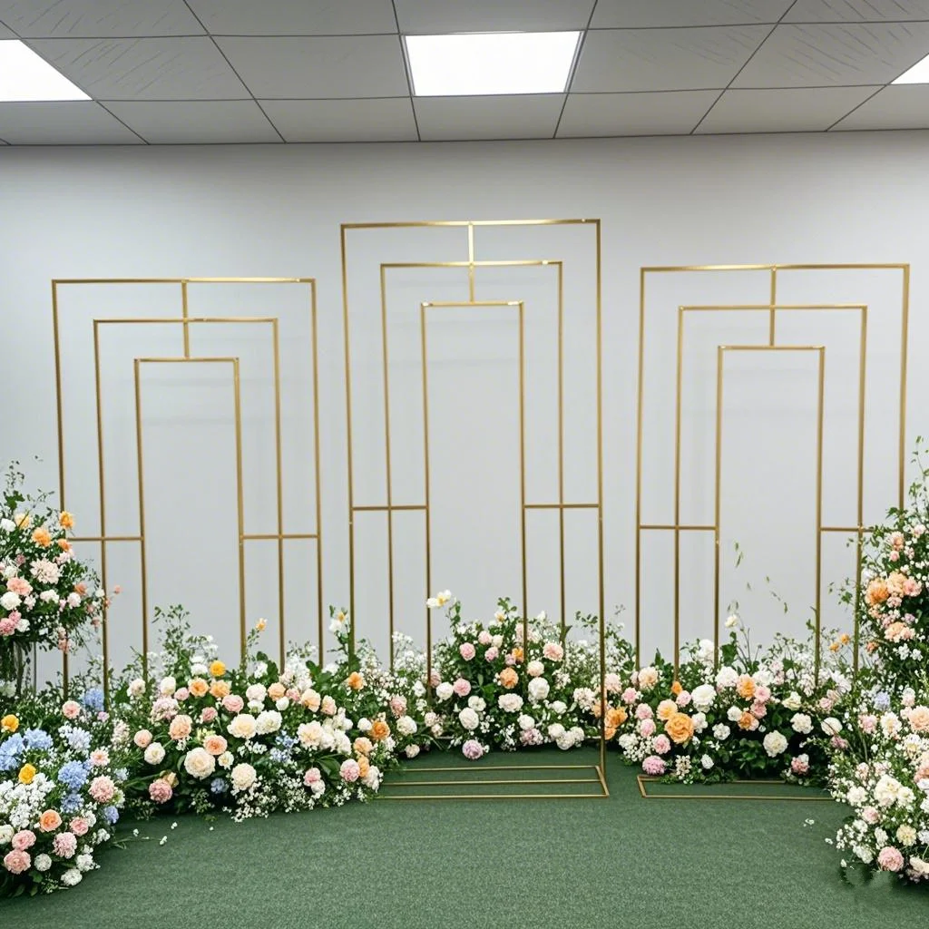 

3 PCS Wedding Shelf Frame Arch Backdrop Balloon Stand Background Metal Shiny Gold Plating Outdoor Flower Door Party Decoration