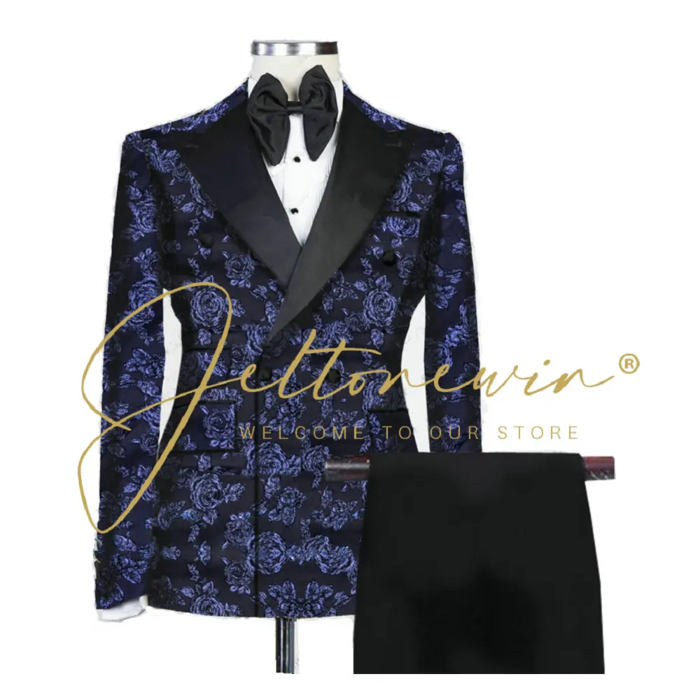 

2022 Fashion Design Jacquard Mens Wedding Suit Double Breasted Slim Fit Prom Groom Tuxedo Bridegroom Best Man Blazer Pants