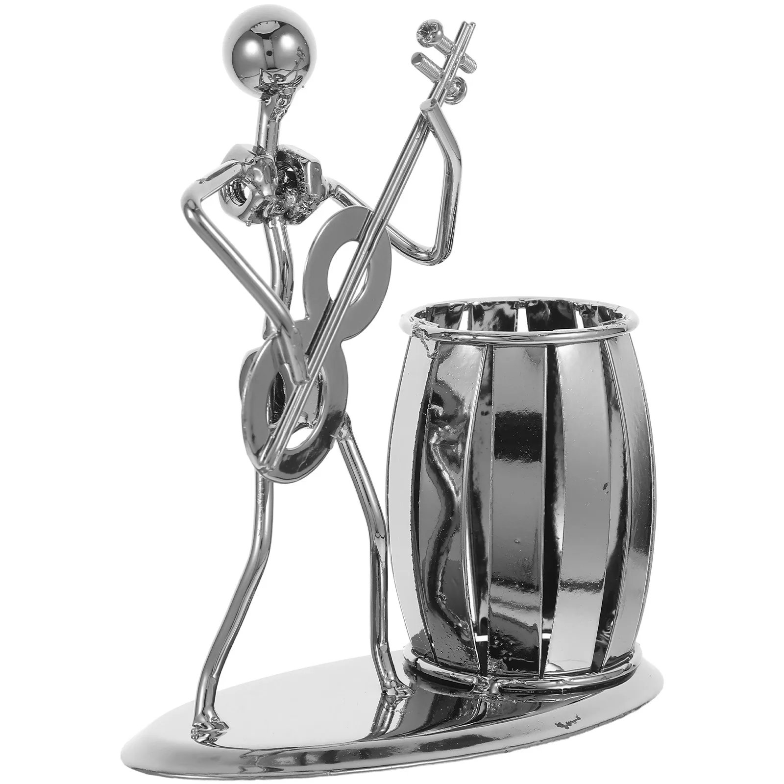 Creative Metal Guitar Player Pen Stand Desktop Organizer Iron Music Theme Desk Accessory for Teachers Students Musicians Cool