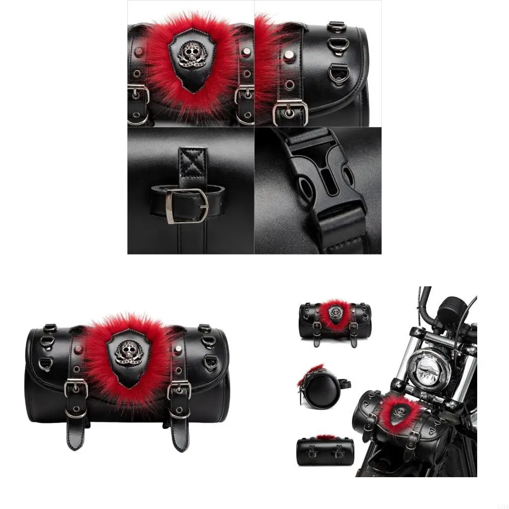 Motorcycle Bag Punk Design Water Resistant PU Material Quick Release Straps X37F