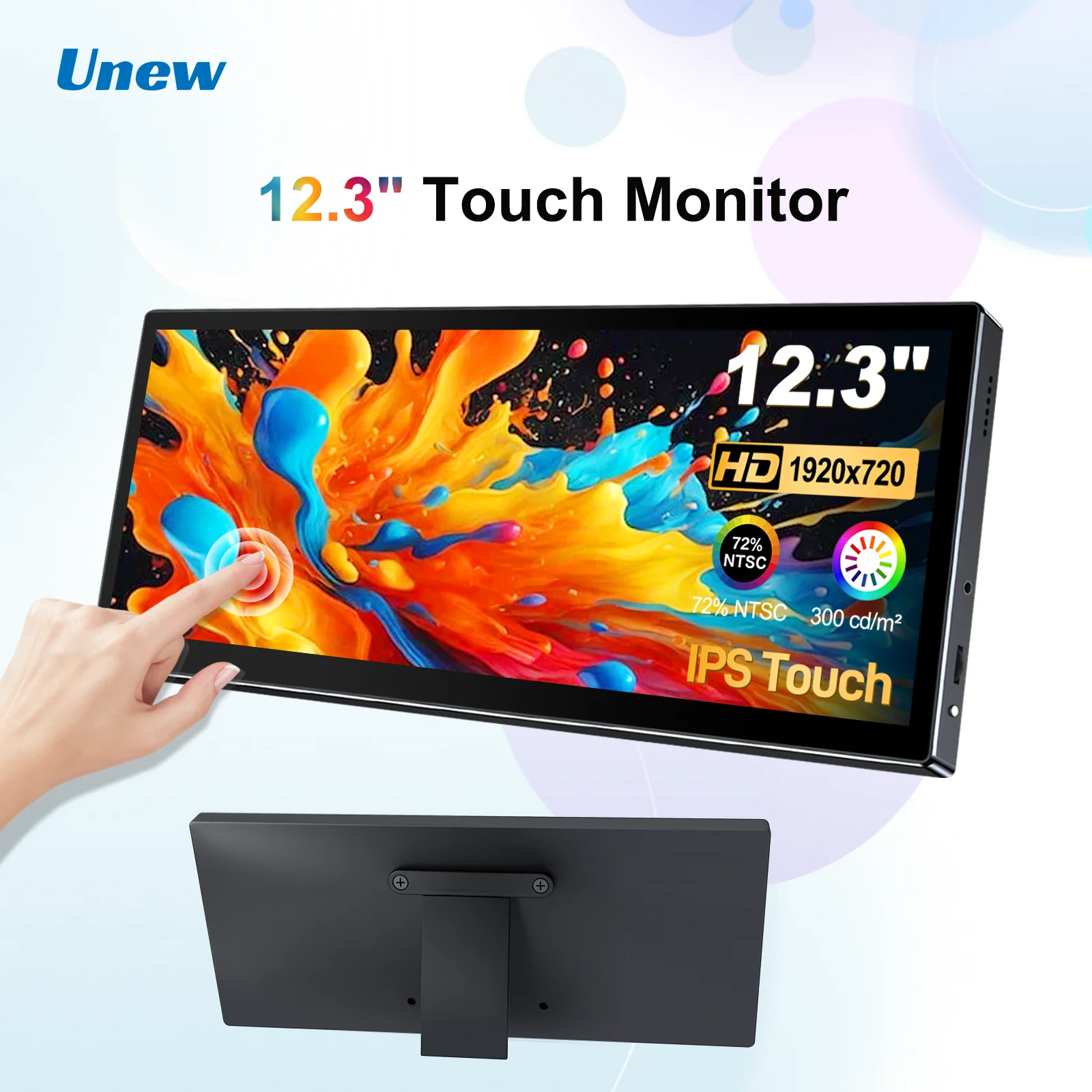 

Unew 12.3 inch Touch Screen Monitor for 1920x720 8:3 60Hz, HDMI USB-C Type-C VESA 75*75mm For Laptop PC Computer