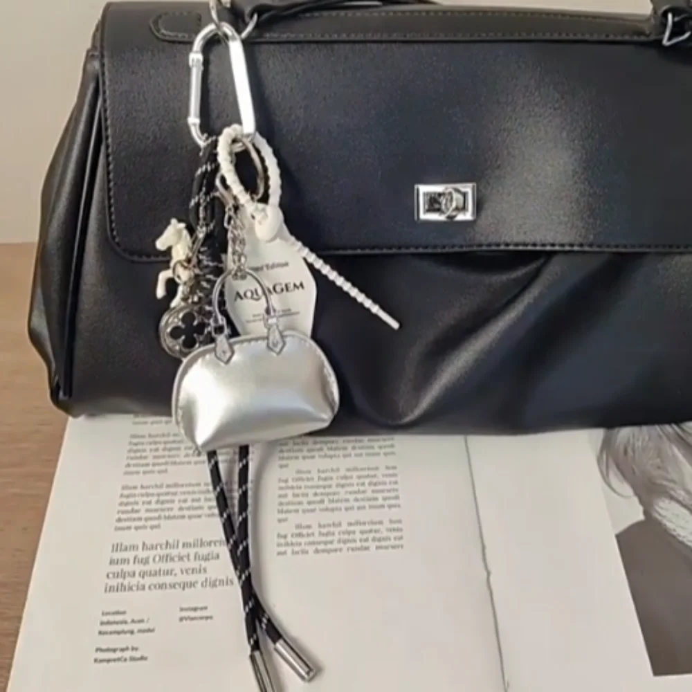 

Laser Pony Ins Style Bag Pendant Backpack Decoration Anti-lost Mini Silver Bag Keychain Charm Creative Woven Rope Car Keyring