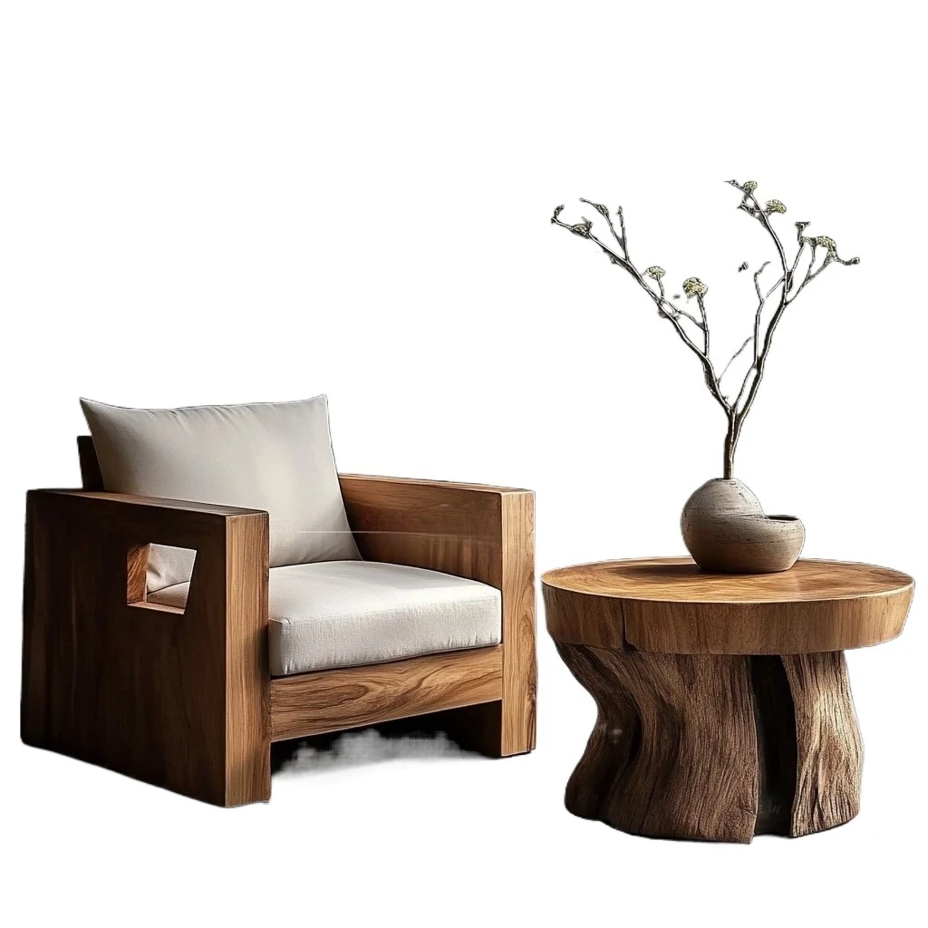 

Одиночный диван-кресло в стиле ретро, простой современный стул для гостиной из цельного дерева с одной спинкой, новый китайский бревенчатый стул