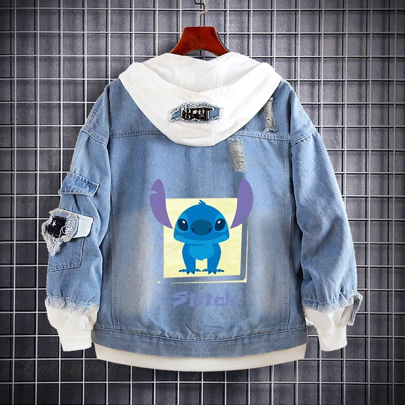 Dis Anime Cartoon Stitches Denim Jean Jacket Coat Harajuku Boy Girls Clothes Kawaii Denim Hoodies Spring Autumn Jackets