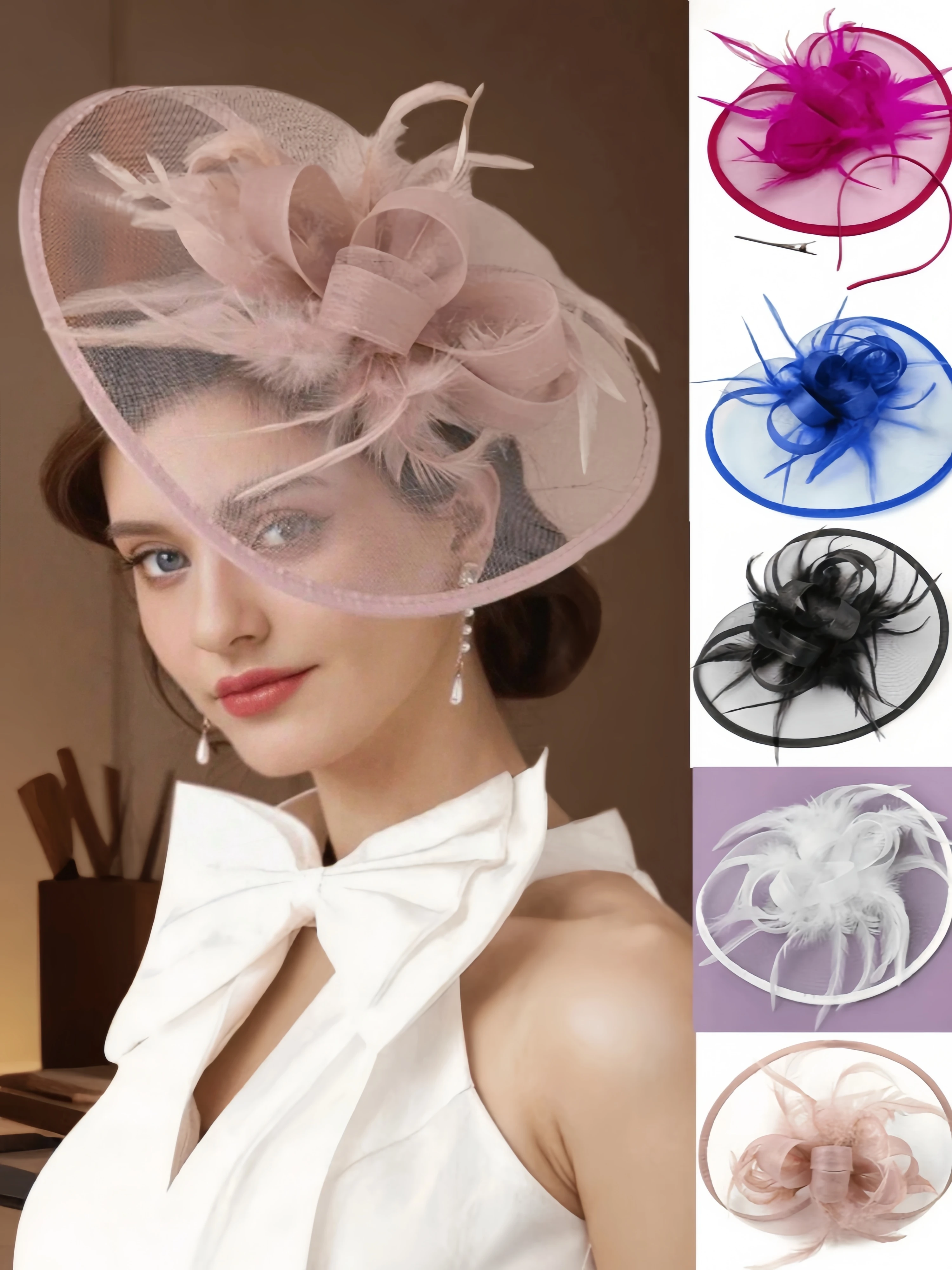 

1Pc Women's Feather Fascinator Headband, Elegant Tea Party Hat, Versatile for Wedding, Church, Derby & Special Occasions
