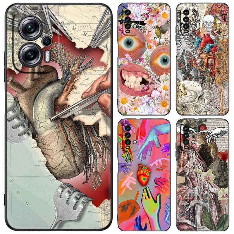 Medical Human Organs Black Case For Xiaomi 13T 12T Pro 12 11 Lite NE 11T Pro Redmi 12 A1 A2 Plus 10A 10C 9A 9T 9C Cartoon Cover