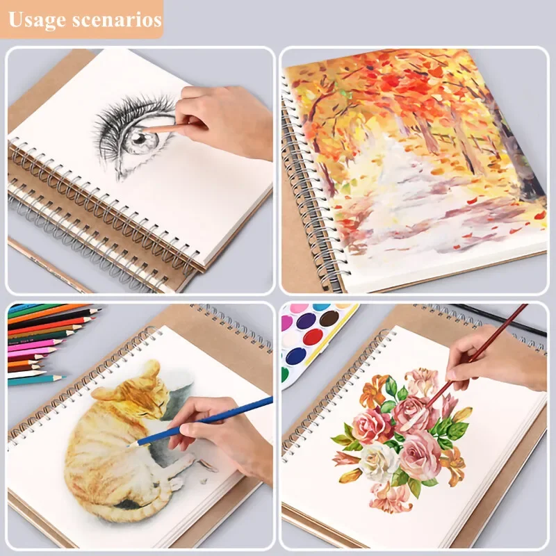 Professional Sketchbook Thick Paper 160 GSM Spiral Oil Painting Notebook Art School Supplies Pencil Drawing Notepad