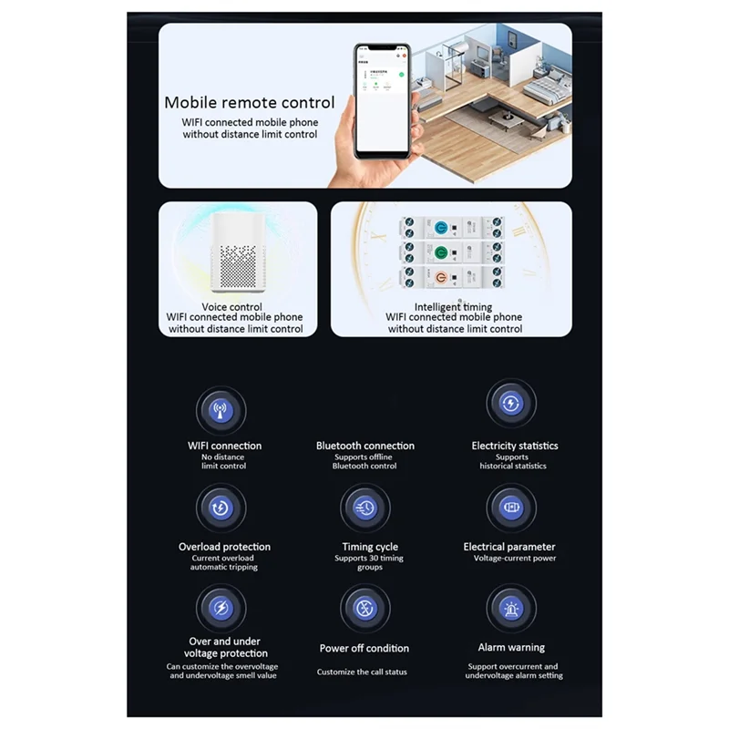 Exquisite-Tuya Wifi Smart Circuit Breaker Power Metering Din Rail Remote Control Smart Home Kwh Metering Monitoring Timer Relay