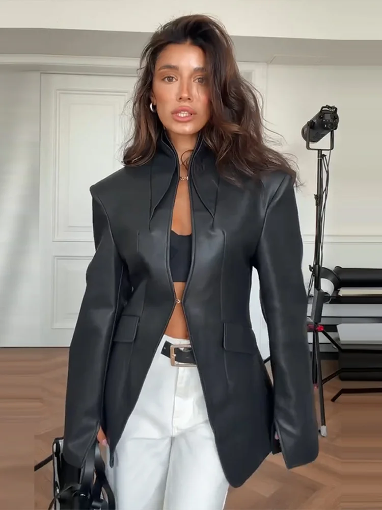 Fashion Women Autumn Jacket Stand Collar Long Sleeve Single Breasted Hollow Out Pockets Female Coat Chic Lady Streetwera 2026