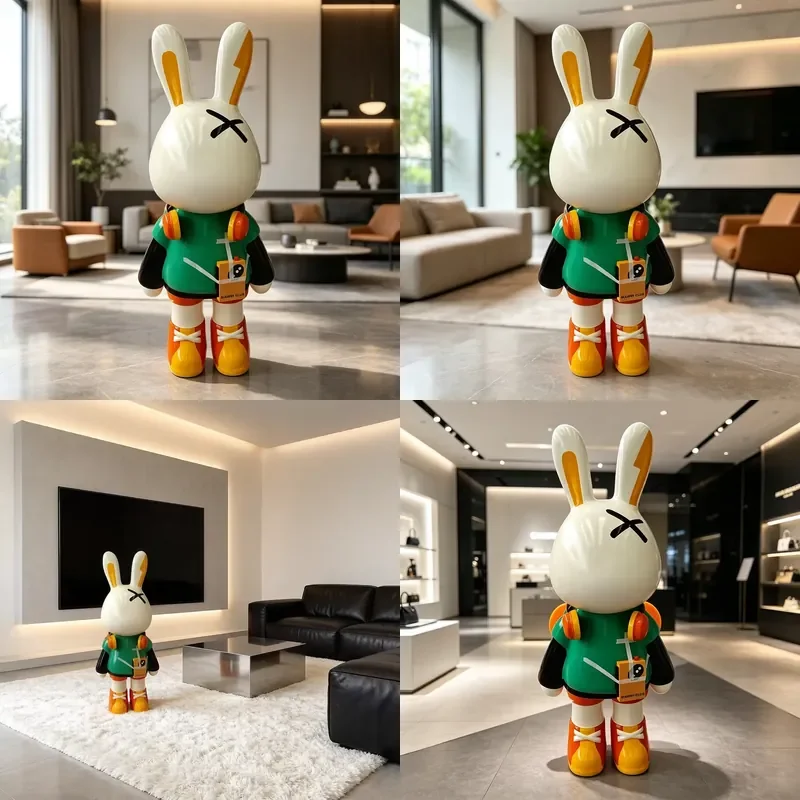 Customizable Hand-painted Street Art Rabbit Resin Sculpture for Hotel Lobby & Home Decor