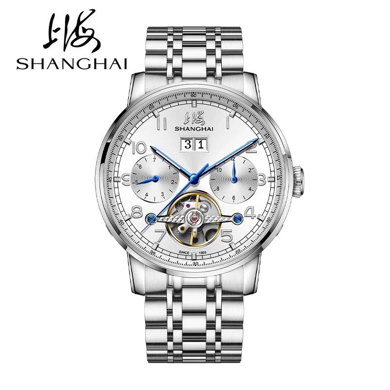 

2025 Shanghai Men's Automatic Mechanical Watch Multi-Function Dial Calendar Sapphire Steel Strap Men's Watch reloj hombre 6005