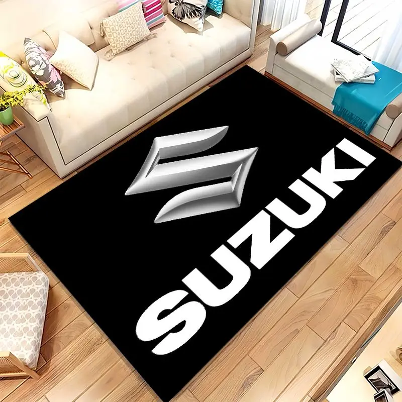 Vintage S-Suzuki Racing Biker Garage Moto Soft Non-Slip Large Area Rug for Living Room,Bedroom Carpet Mat for Sofa,Home Decor