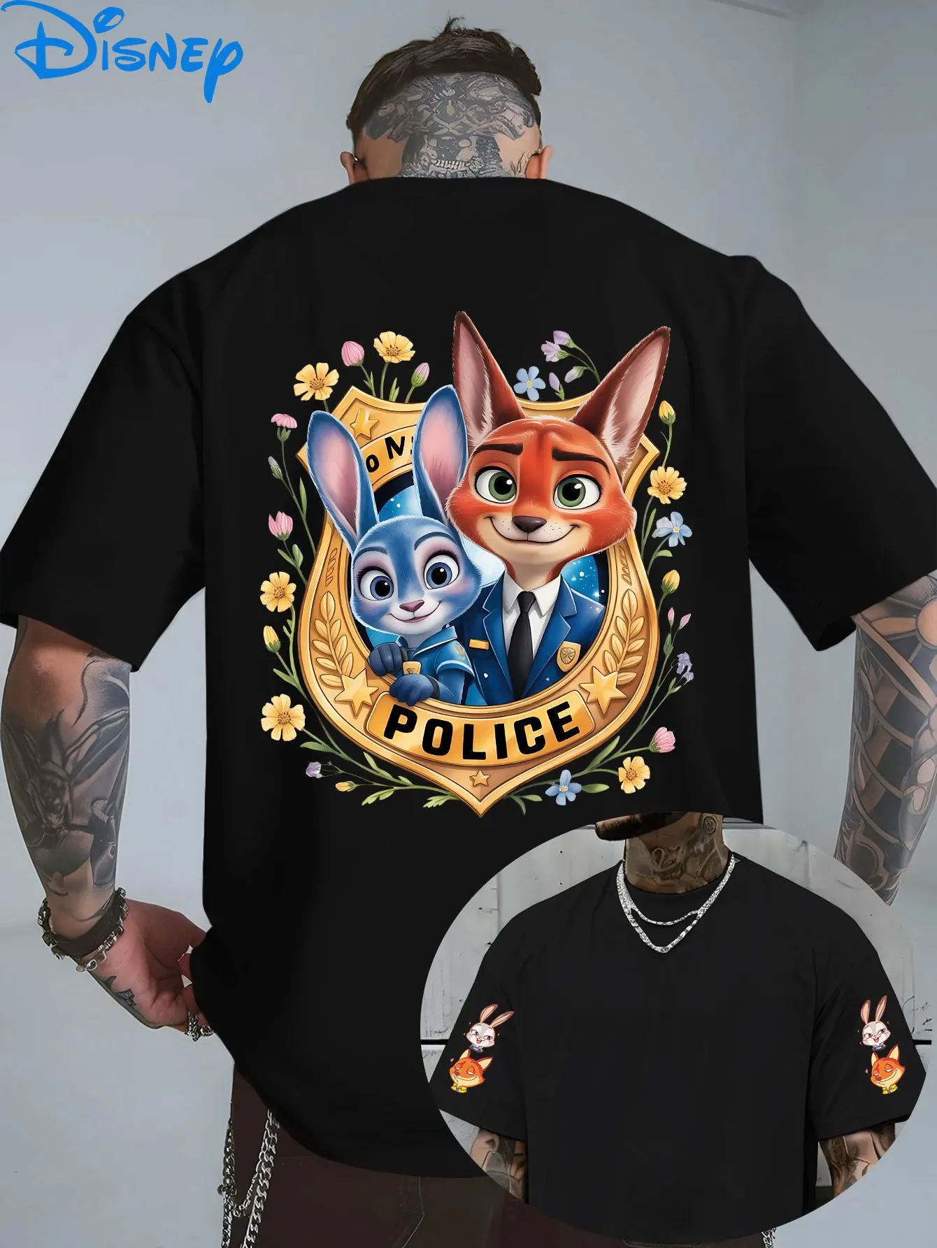 

Disney Zootopia Nick Pattern Men's T-Shirt Daily Leisureand Theme Activities Wear Unisex Cotton Short Sleeve Oversized