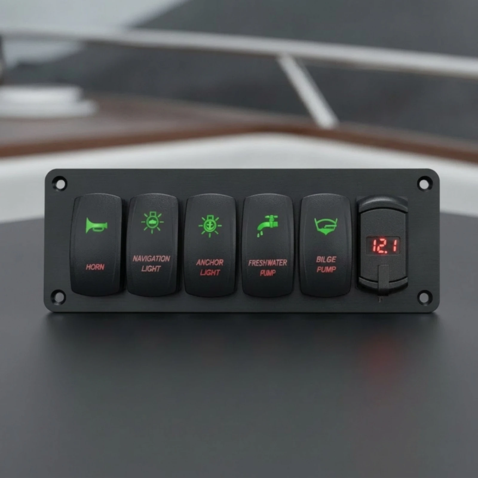5-Gang Rocker Switch Panel Illuminated 5 Gang Switch Panel Marine-Grade LED for Boat Owners, Boats, Yachts