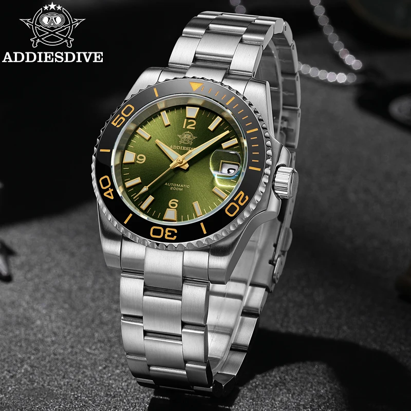 ADDIESDIVE Diving Watch of Men NH35 Automatic Movement 200M Waterproof Stainless Steel Mechanical Luminous Sapphire Wristwatches