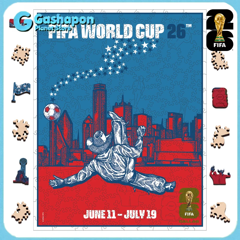 

Dallas 2026 World Cup Wooden Puzzle 3D Poster USA Canada Mexico Soccer Fan Collectible Gift Toy Family Game Brain Teaser