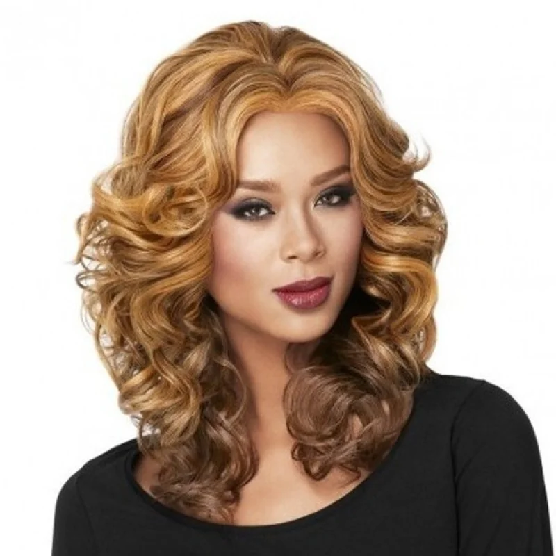 

European and American fashion for women, medium-length curly hair, golden gradient brown wig