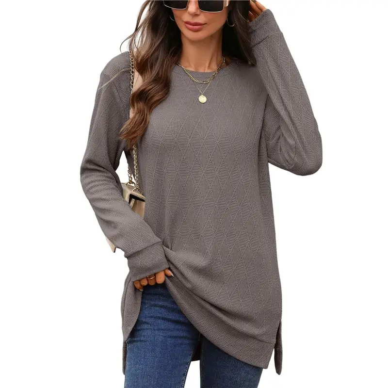 

CYL-женская свободная футболка с круглым вырезом и геометрическим жаккардом, модная зимняя одежда 2025