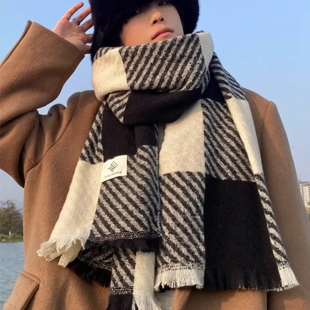 High Quality Korean Striped Plaid Scarf Thicken Long Winter Men's Scarf Warm Casual Checkered Scarf Males