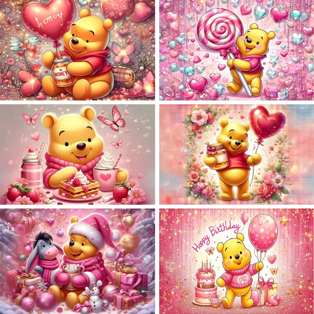 

Disney Cartoon Winnie The Pooh Background Banner Kids Birthday Party Decoration Baby Shower Supplies Photography Backdrops Props