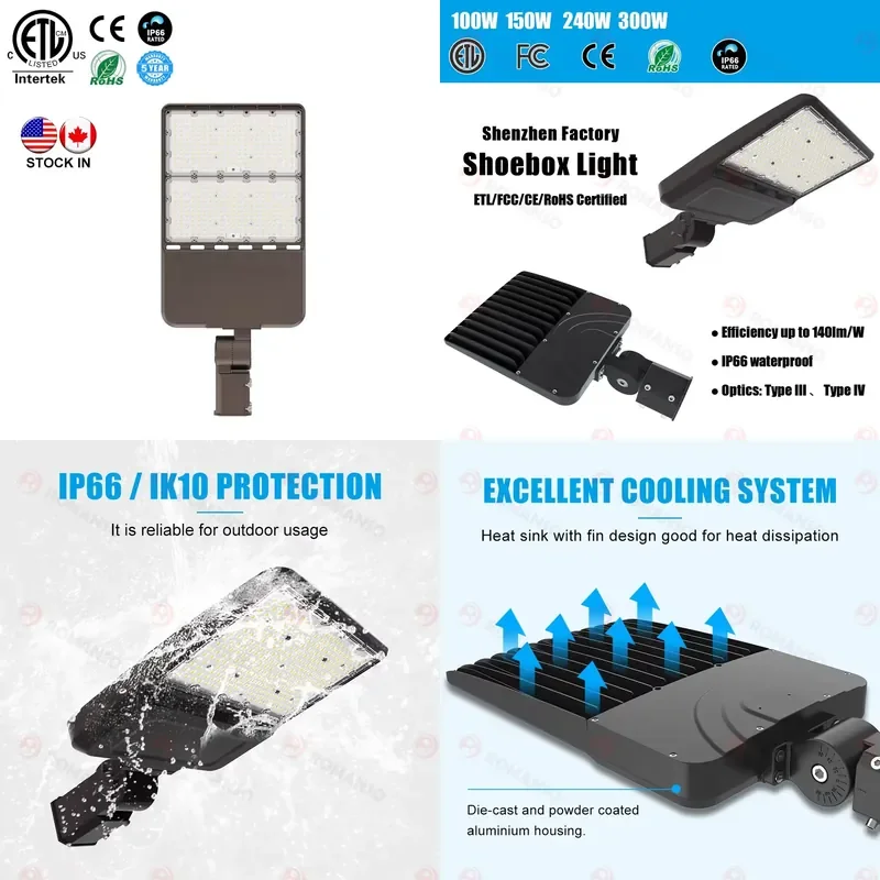 ROMANSO LED Regional Shoe Box Light IP66 200W 140LM/W 5 Year Warranty, LED Flat Garage Light with Sensor