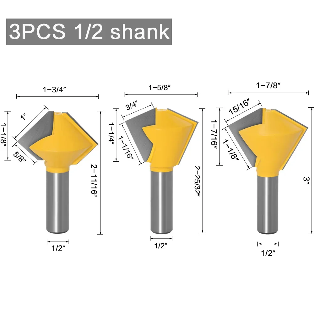 1PC 1/2" 12.7MM 12MM Shank Milling Cutter Wood Carving 6 8 12 16 Sided Multi Sided Glue Joint Router Bit Set