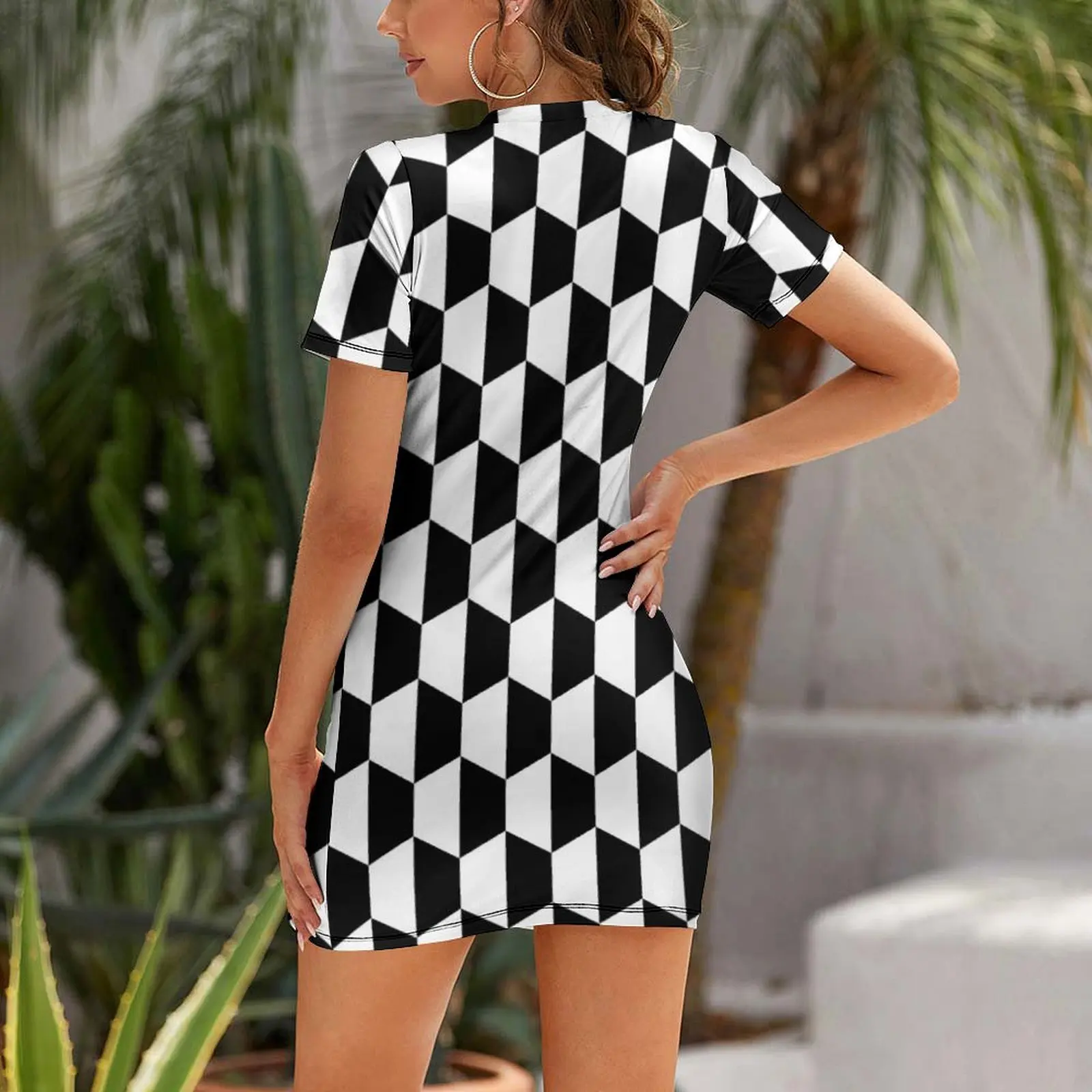 Black and white hexagons Short Sleeved Dress women dresses women clothing 2025 new arrivals Dress