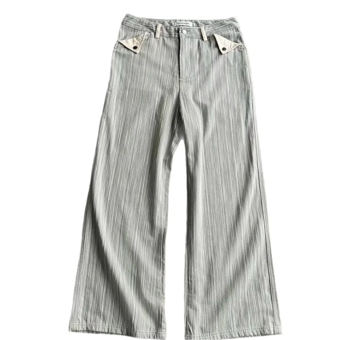 American Style Vintage Fashion Men Grey Striped Floor Length Wide Leg Simple Basic Casual Trendy Daily Suit Pants Male Trousers