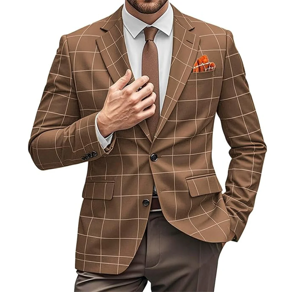 Men's Blazer Plaid Decorated Jacket Summer Single-Piece Jacket Casual Jacket Men's Business Office Workwear
