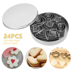 24Pcs Cookie Cutters Moulds Set DIY Stainless Steel Biscuit Slicer Geometric Shapes Mini Kitchen Baking AccsKitchen Supplies