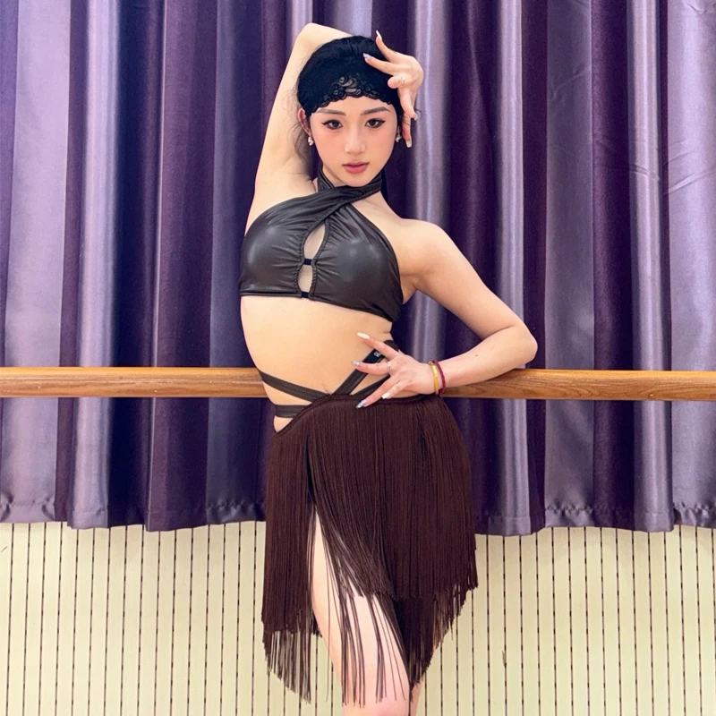 النساء تشاتشا اللاتينية الرقص المنافسة الدعاوى مثير الرسن اللاتينية الأعلى مهدب تنورة الكبار السالسا السامبا اللاتينية ملابس رقص SL13569