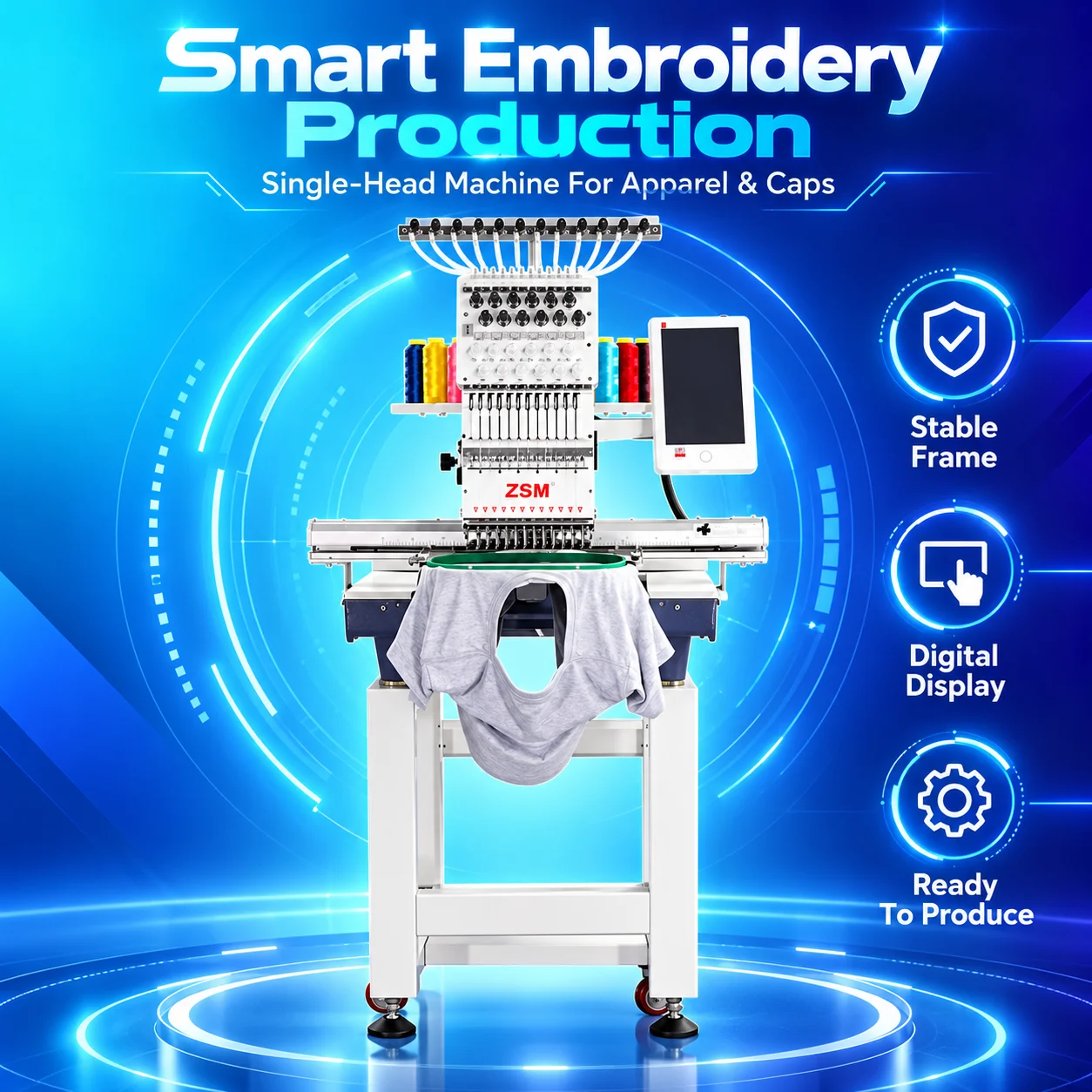 New T-shirt Cloth Computerized High-Speed 1 Head 12-Needle Embroidery Machine Motor Factory Direct Price