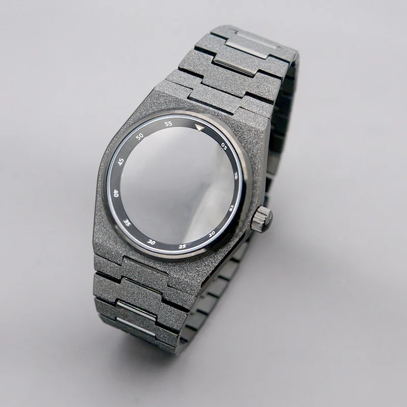 40mm Sand Blasted Sparkle Black Watch Case With Matching Steel Bracelet Stainless Steel Mod Parts For NH35 NH36 Automatic Watch