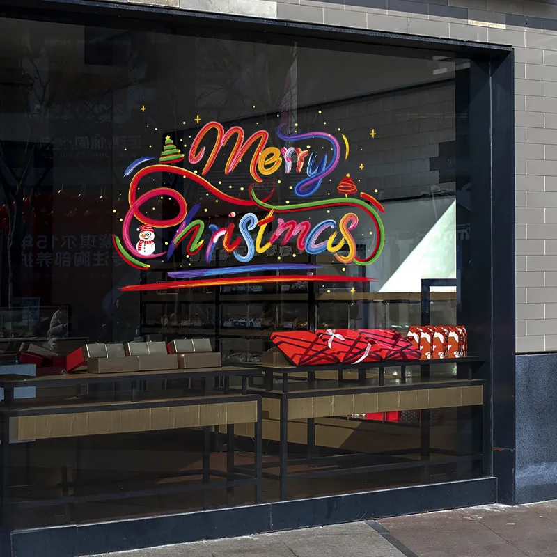 45x60 سنتيمتر 2026 جديد زينة عيد الميلاد ملصق مشهد احتفالي ملصقات للأبواب الزجاجية والنوافذ القابلة للإزالة عطلة صائق