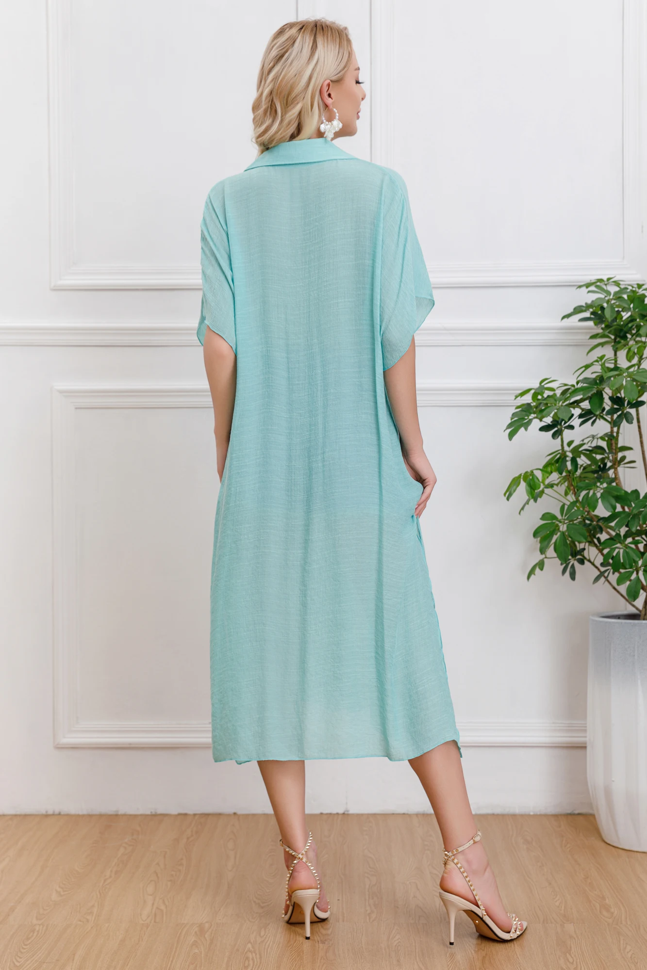 Maxivestido largo para mujer, camisa, blusa, Bikini de playa de verano, vestido pareo para nadar, cuello con botones, ropa de playa dividida, vestido veraniego de 4 colores