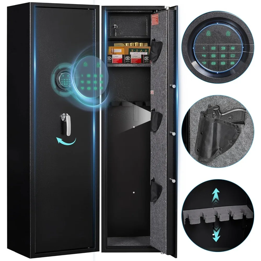 

5-6 Gun Safe for Rifles and Pistols, Gun Cabinets for Rifles and Shotguns, Long Gun Cabinet for Home with Alarm System,