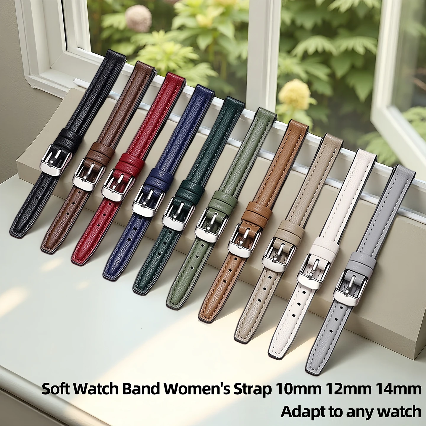 لينة حزام (استيك) ساعة حزام المرأة 10 مللي متر 12 مللي متر 14 مللي متر حجم صغير عرض الطبقة الأولى جلد البقر سيليكون أسفل أشرطة ساعات اليد حزام رقيقة جدا