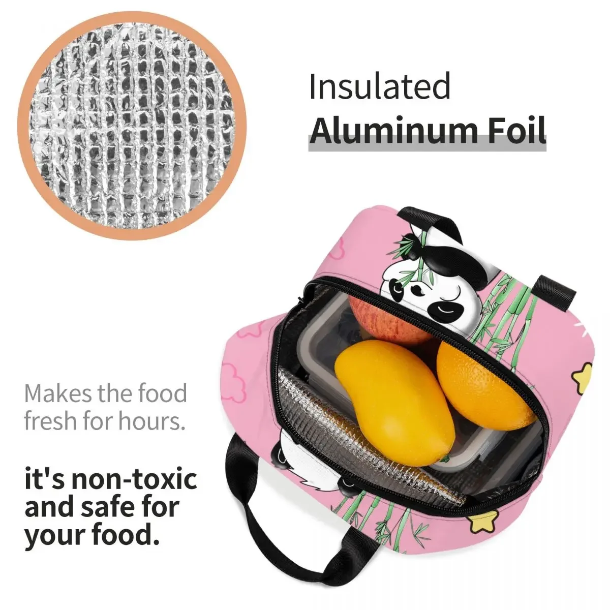 Bolsa de almuerzo con aislamiento de oso Panda para Picnic al aire libre, fiambrera térmica portátil para mujeres y niños, bolsas de almacenamiento de alimentos para el trabajo escolar