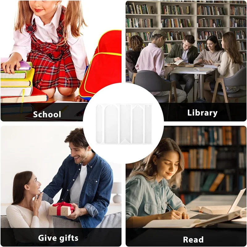 مجموعة قوالب راتينج المرجعية من السيليكون، قالب إشارة مرجعية مكون من 5 أشكال مع 20 شرابات لمستلزمات صناعة الإيبوكسي اليدوية