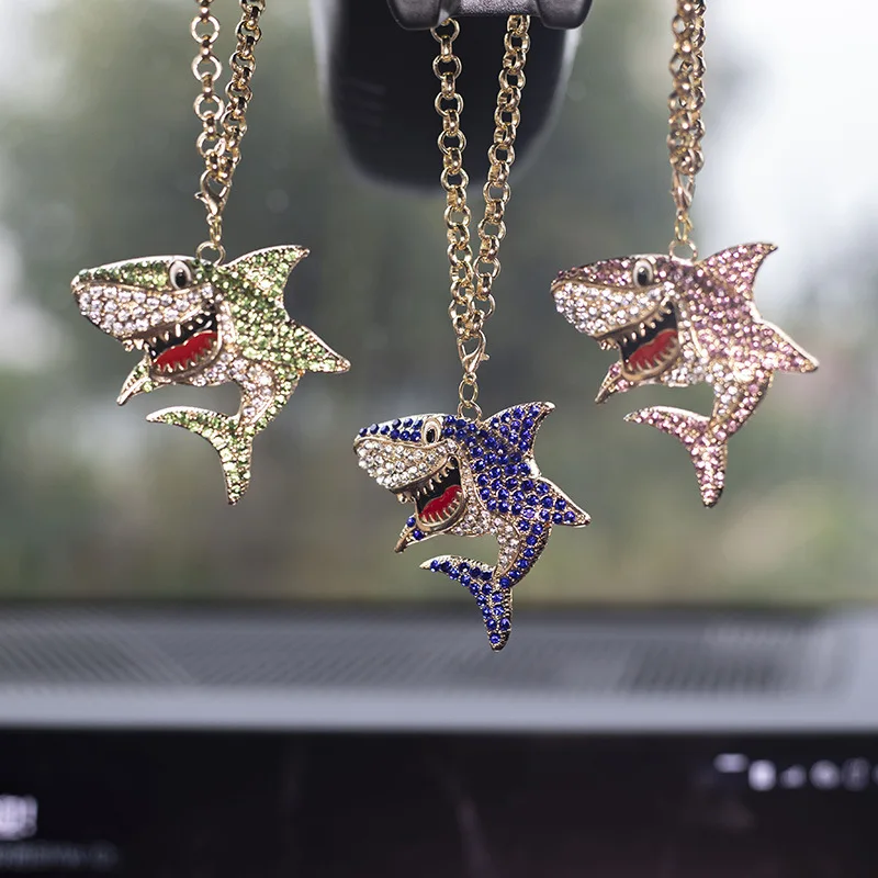 

Alloy Shark Car Rearview Mirror Pendant Car Mounted Metal Colored Shark Hanging Ornaments Interior Auto Accessories Car Styling