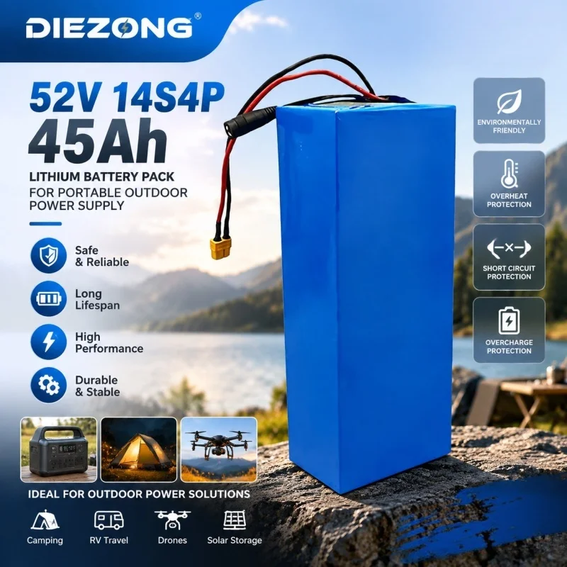 Portable Outdoor Mobile Power Battery 52V 45Ah 14S4P Waterproof Rechargeable Lithium Battery Pack for Power Station