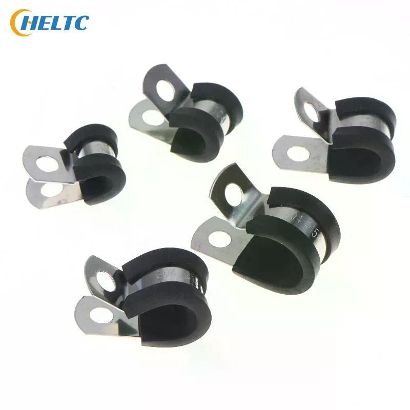 10Pcs/Pack  6-20MM Stainless Steel Cable Clamps Rubber Cushion Cushioned Insulated Wire Line Tube Pipe Fixed Bracket Metal Clip
