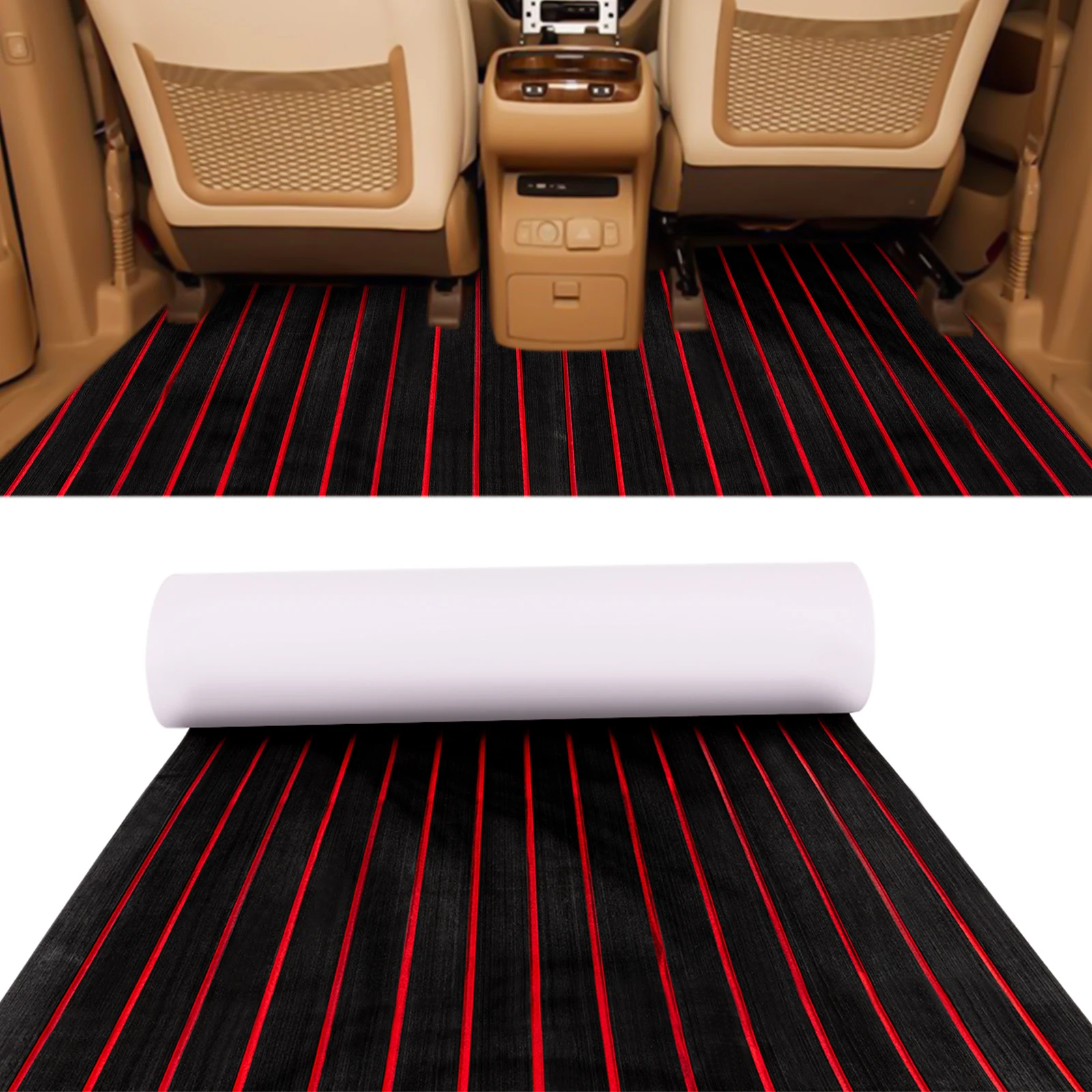 

240x90cm Black Red Stripe Anti-Slip Mat, EVA Waterproof Anti-Skid Pad Boat Deck Pad for Marine and Rv Flooring Application