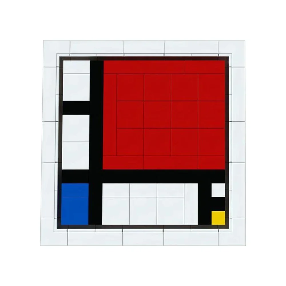 Gobricks MOC Piet Mondrian Bricks Composition with Red Blue and Yellow Buiding Blocks Set Style Abstract lattice Toys Gift