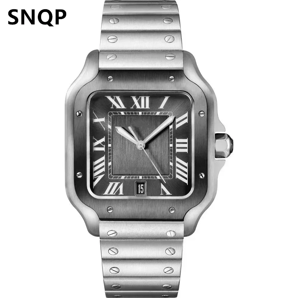 للجنسين أسود أبيض الروماني التلقائي الميكانيكية الرجال النساء ووتش الذهب الحافة الفولاذ المقاوم للصدأ الجلود الفرقة حسب الطلب