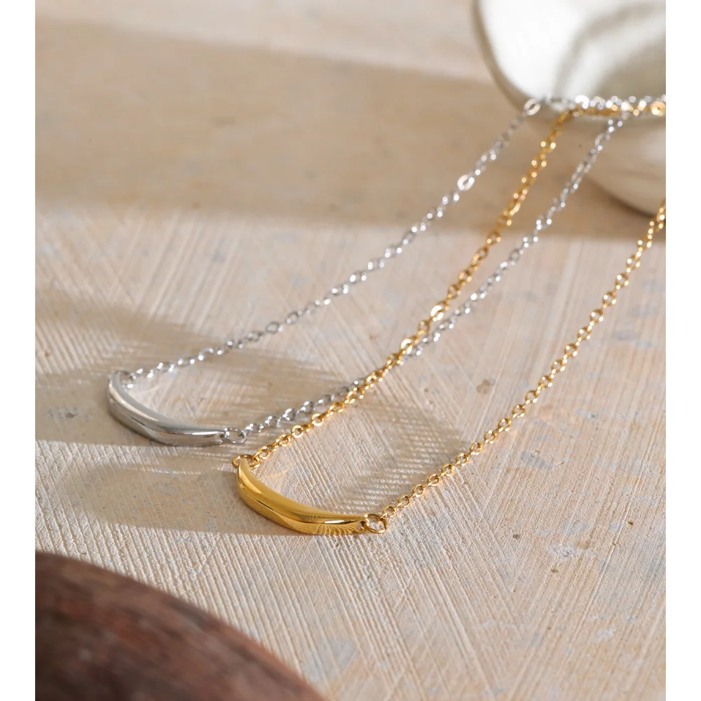 Yhpup Smooth Stainless Steel Metal Moon Necklace Pendant Rust Proof Arrivals Minimalist Stylish Personalized Jewelry