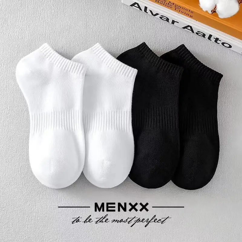 Calcetines tobilleros de corte bajo para hombre y mujer, medias suaves y ligeras, color blanco y negro, 5 pares