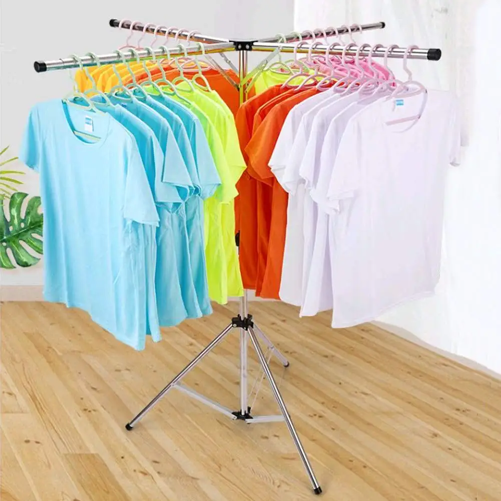 Stainless Steel 4-Arm Foldable Laundry Drying Rack, Portable Space-Saving Clothes Hanger Stand For Home Use