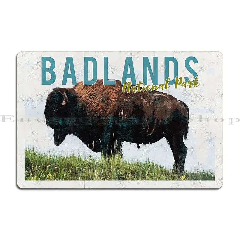 Badlands National Park Buffalo Metal Plaque Club Bar Kitchen Create Design Cinema Tin Sign Poster