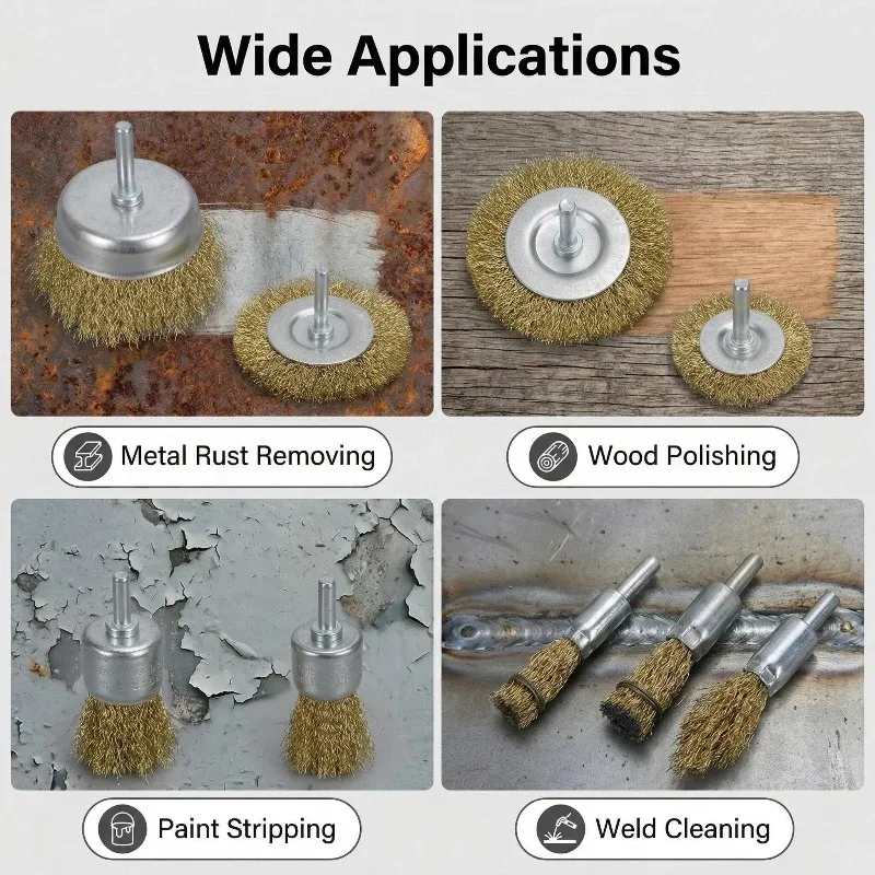 Wire Brush Wheel Cup Brush Set 9 Pack,Wire Brush for Drill 1/4 Inch Hex Shank 0.012 Inch Coarse Carbon Steel Crimped Wire Wheel